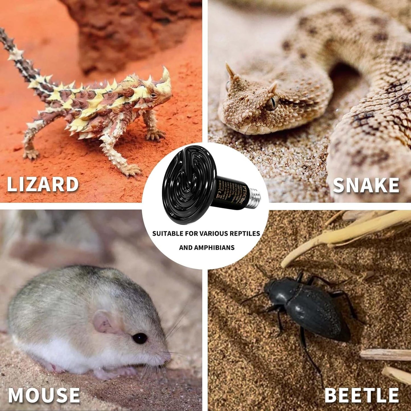 75W Reptile Heat Lamp(2 Packs)-Ceramic Heat Emitter for Reptiles Amphibian Pet Brooders Chicken Incubation, and Terrariums Turtle Lizard Bearded Dragon Snake E26