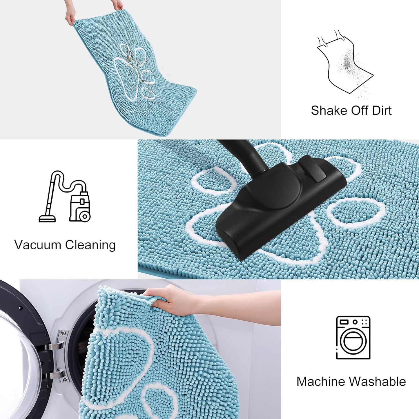 Smiry Dog Door Mat for Muddy Paws, Absorbent Dirt Trapper Non Slip Quick Dry Washable Chenille Mat for Mud Dogs, Entry Rug for Indoor and Outdoor (59x35 Inches, Sky Blue)