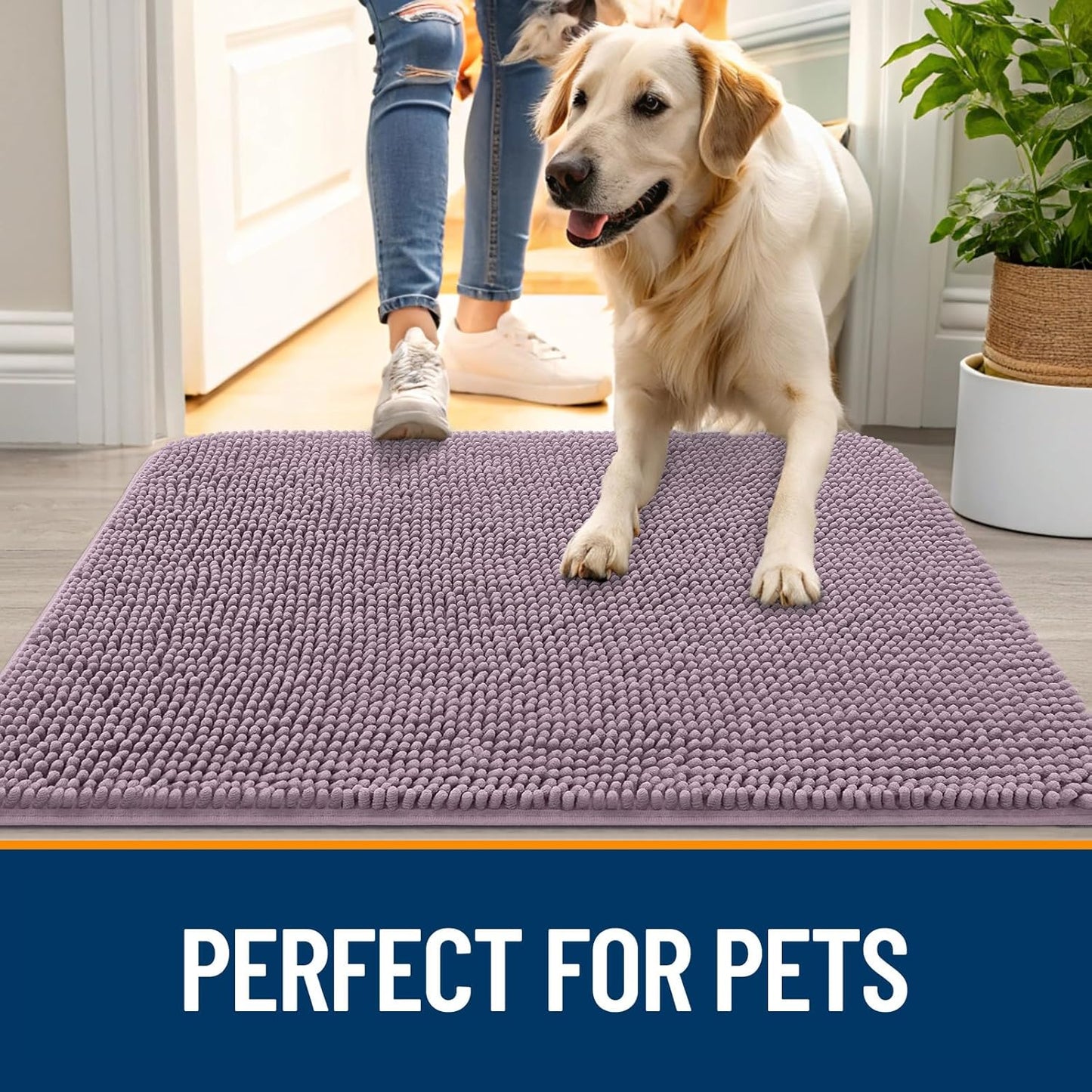 OLANLY Dog Door Mat for Muddy Paws 47x17, Absorbs Moisture and Dirt, Absorbent Non-Slip Washable Doormat, Quick Dry Chenille Mud Mat for Dogs, Entry Indoor Entryway Carpet for Inside Floor, Deep Plum