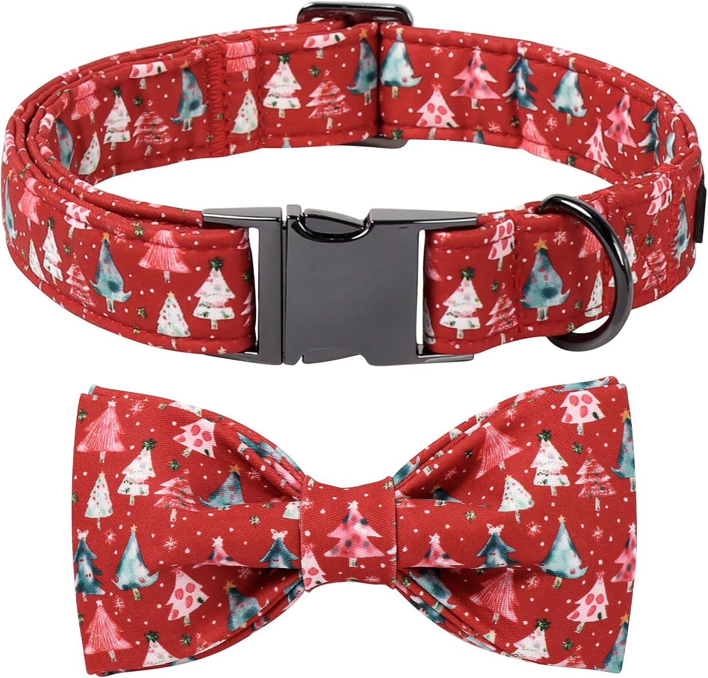 Lionet Paws Christmas Dog Collar with Bow tie,Cute Christmas Tree Red Dog Collar Bow Tie for Dogs Female, Small, Neck 10-16 inches