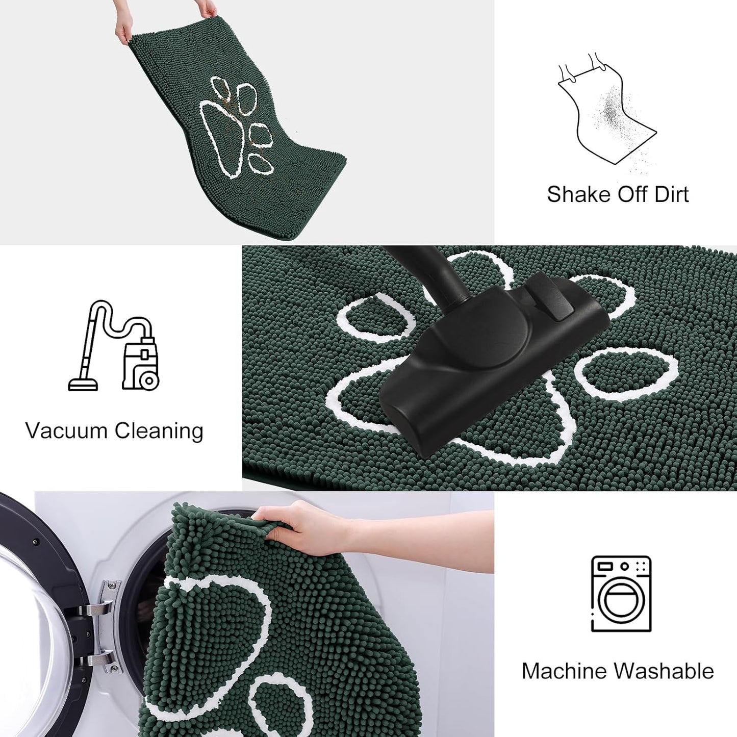 Smiry Dog Door Mat for Muddy Paws, Absorbent Dirt Trapper Non Slip Quick Dry Washable Chenille Mat for Mud Dogs, Entry Rug for Indoor and Outdoor (48x30 Inches, Green)