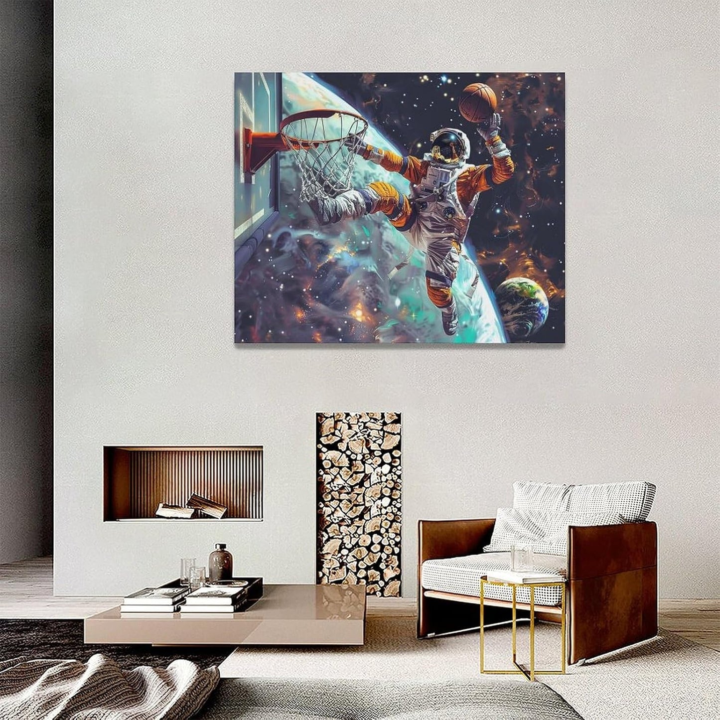 Quorin Astronaut Wall Art Funny Spaceman Basketball Pictures Space Galaxy Planet Wall Decor Canvas Print Painting Artwork for Bathroom Living Room Bedroom 16"x20"