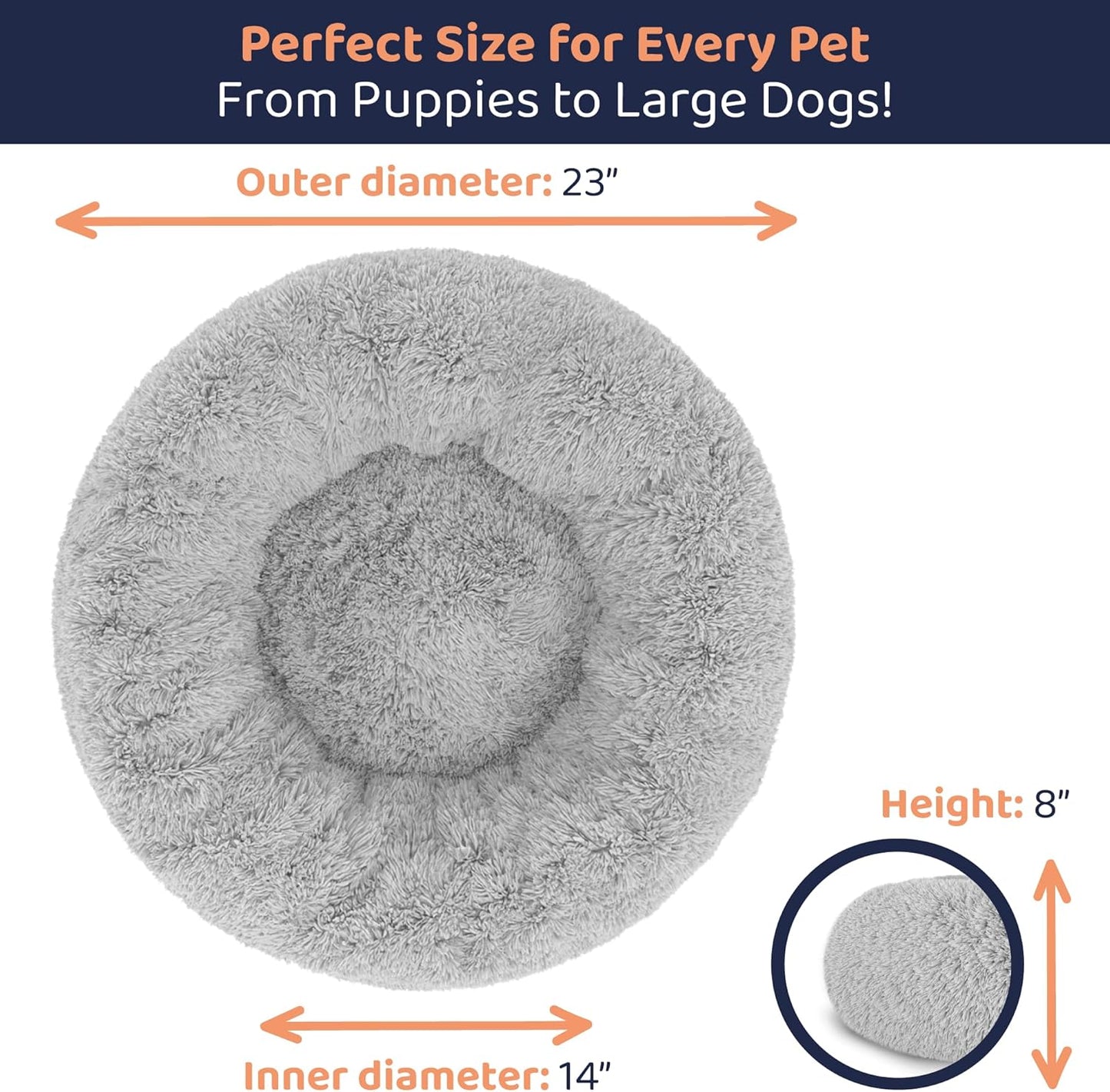 Donut Dog Bed - Premium Comfort for Anxiety Relief - Fluffy & Calming Design with Ultra-Plush Support | Cozy Round Dog Bed with Super Soft Circle Style (Size S Grey)