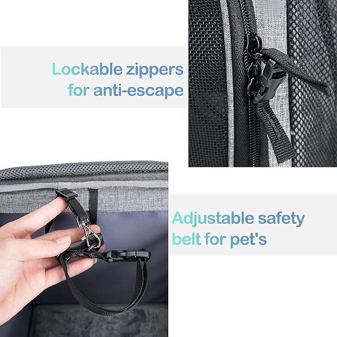 Dog Bike Basket Carrier, Pet Bicycle Front Carrier Backpack for Bike Riding Foldable Removable, Reflective Strips, 2 Side Storage Pockets, Pet Travel Bag for Cats Small Dogs