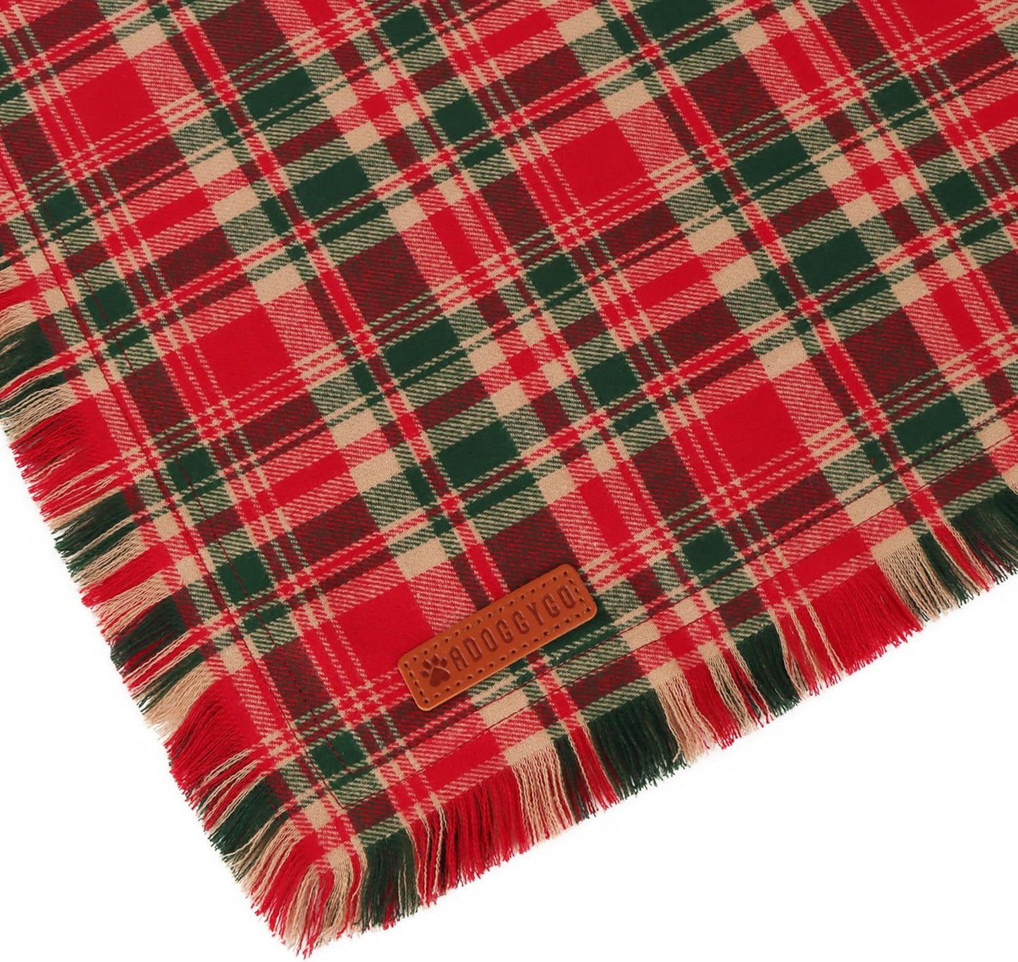 ADOGGYGO Christmas Dog Bandanas with Tassels Edges, Stylish Red Plaid Xmas Scarf, Multiple Sizes, Christmas Bandanas for Extra Large Dogs (X-Large)