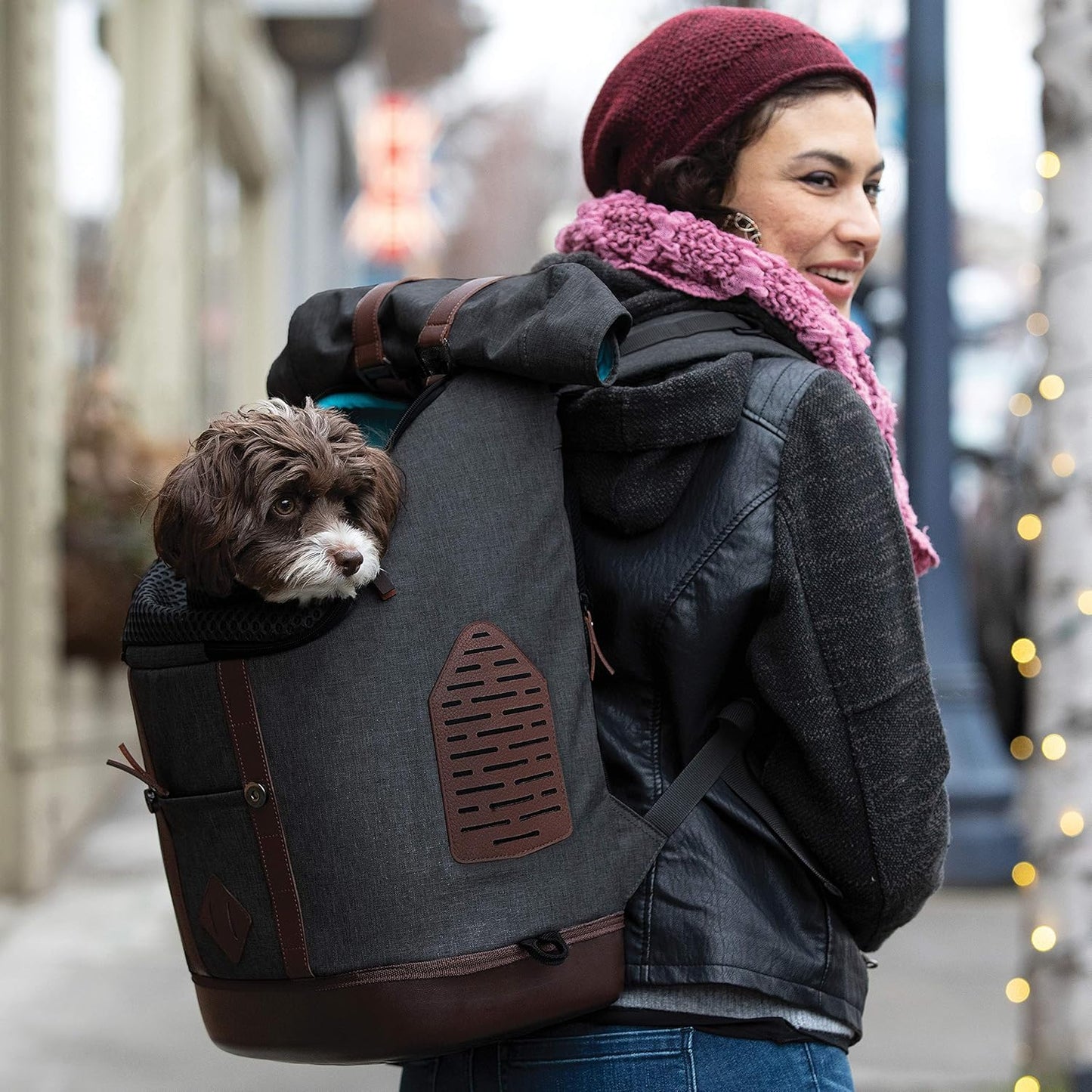 Kurgo Dog Carrier Backpack for Small Pets - Dogs & Cats | Cat | Hiking or Travel | Waterproof Bottom | K9 Ruck Sack (Heather Black)