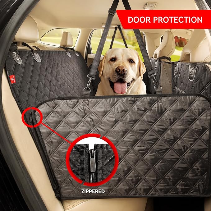 Helteko Back Seat Extender for Dogs - Premium Car Seat Cover with Hard Bottom Holds 400 lbs, Waterproof Hammock for Pet (Black L, for Cars/Mid-Size SUV/Small Truck)