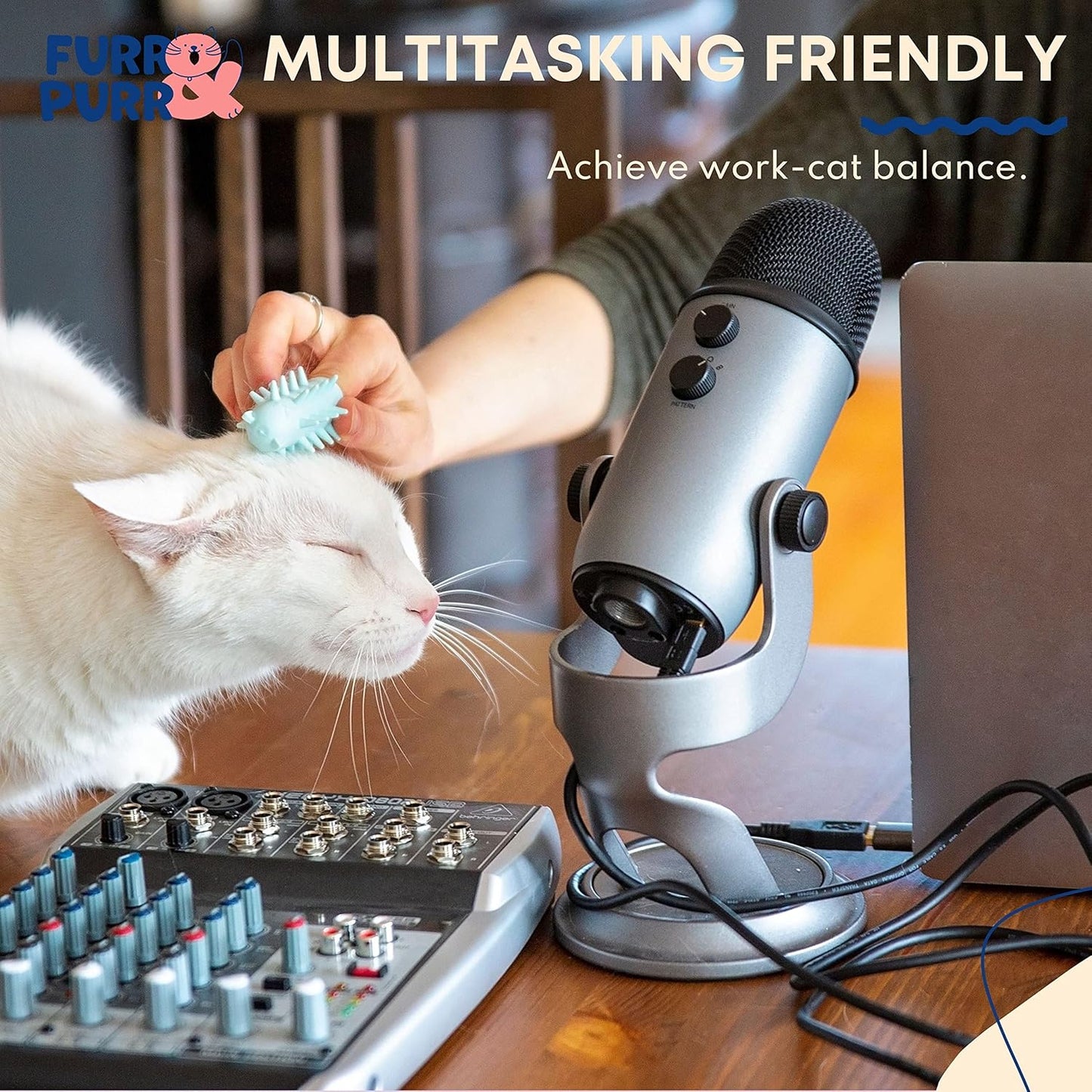 Furr&Purr Cat Brush, Made in the USA, Face Massager, Face Scratcher, Calming Care Comb for Cats, Indoor Cats (1-Pack)