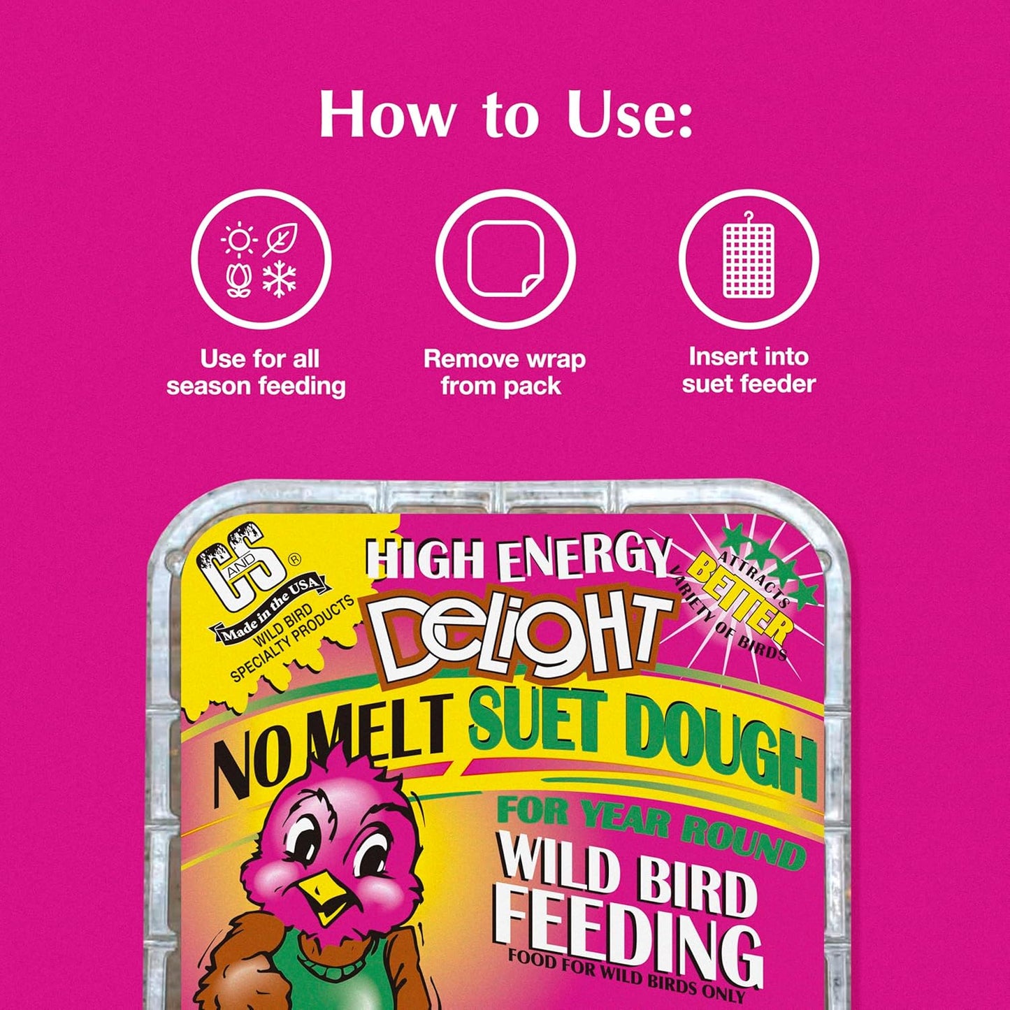 C&S High Energy Delight No Melt Suet Dough, Suet Cakes for Wild Birds, 11 Ounces, Pack of 8