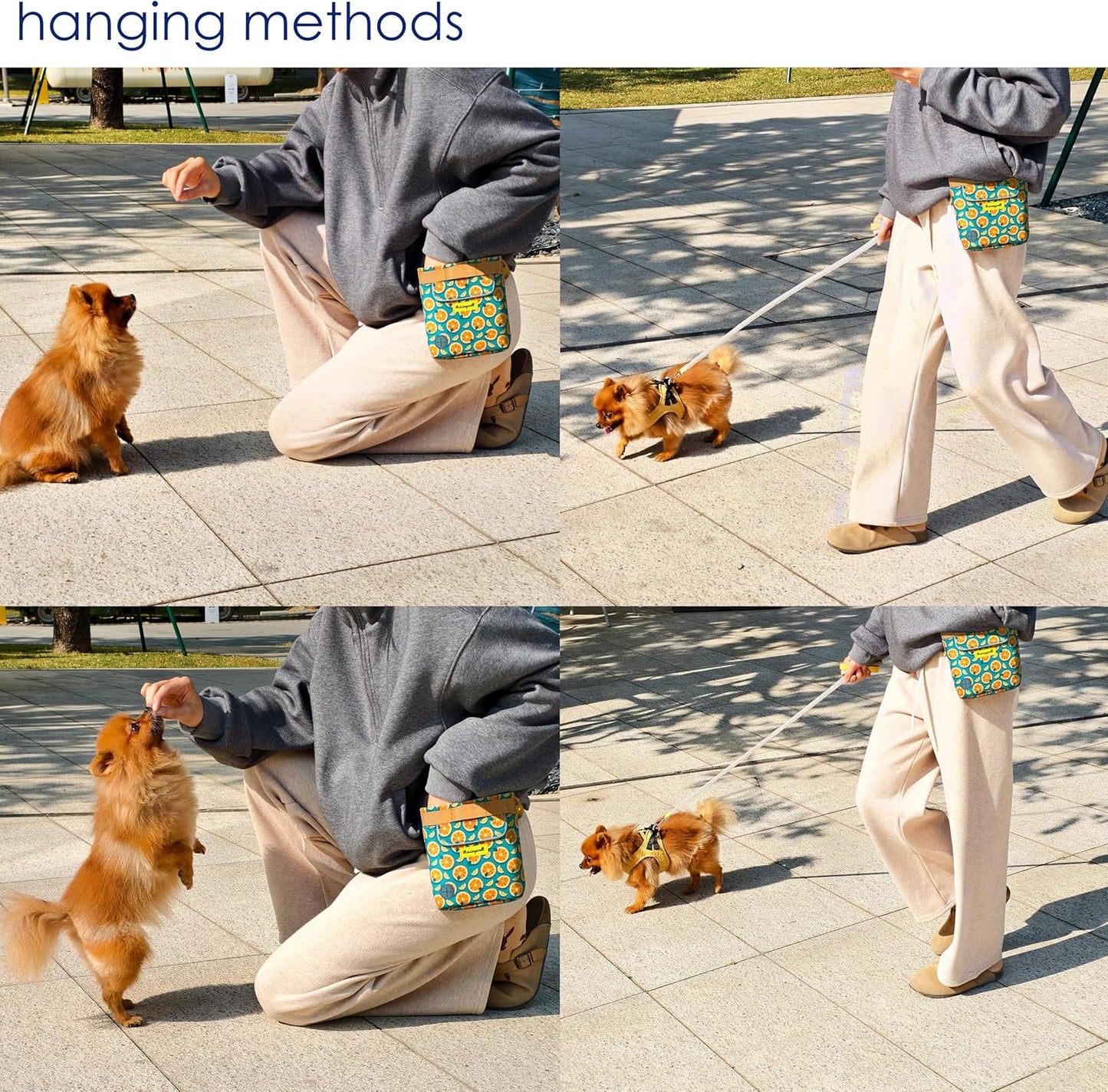 Dog Treat Pouch for Pet Walking and Training with Clicker 2 Cup Silicone Bag Small Fanny Pack Holder for Puppy Snack Dispenser Kit for Leash and Outdoor Use (Fruit Orange)