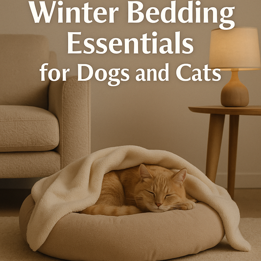 Winter bedding essentials thumbnail featuring a cozy orange cat sleeping under a cream blanket on a plush beige bed in a warm minimalist living room — OpulentPaws