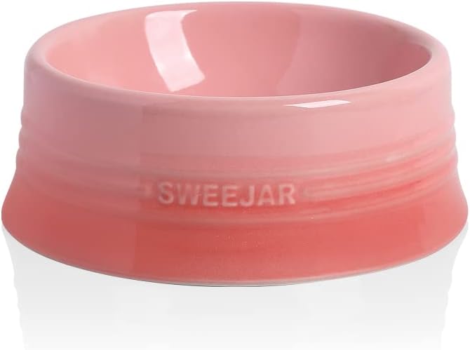 Sweejar Gradient Dog Bowl, Ceramic Dog Food Dish for Medium Dogs and Cat, Porcelain Pet Bowl for Food and Water 18 oz (Gradient Pink)