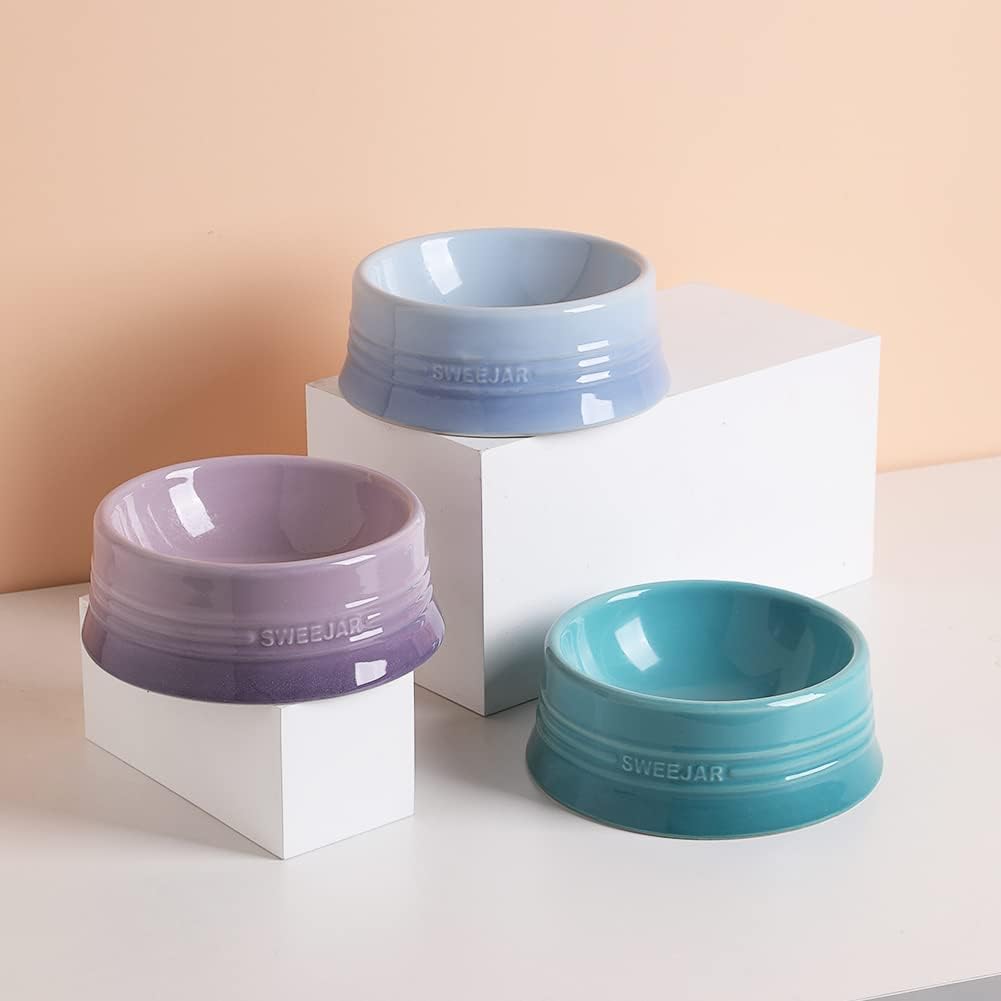 Sweejar Gradient Dog Bowl, Ceramic Dog Food Dish for Medium Dogs and Cat, Porcelain Pet Bowl for Food and Water 18 oz (Gradient Light Blue)