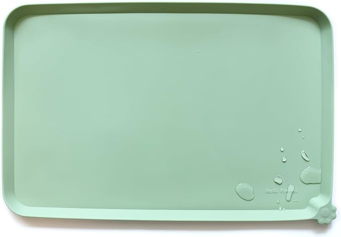 Hoki Found Large Silicone Pet Food Mats Tray - Non Slip Dog Cat Bowl Mats Placemat - Pet Feeding Mat - Waterproof Dog Cat Food Mats -Pet Water Mats for Floors - Jade