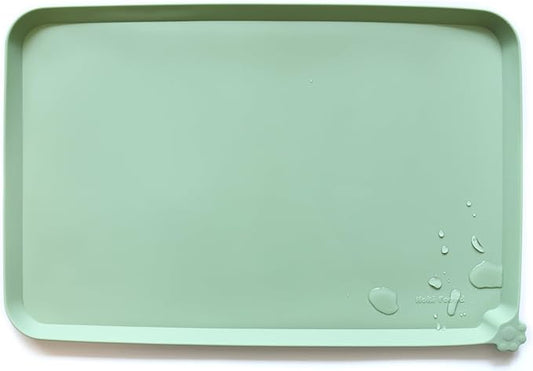 Hoki Found Silicone Non Slip Pet Food Mats - Bowl Placemat for Dogs Cats - Waterproof for Carpet - Jade