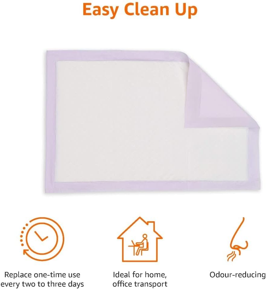 Amazon Basics Cat Pee Pads, 100 Count, Universal Fit for Litter Box, Odor Control, Unscented, White/Purple