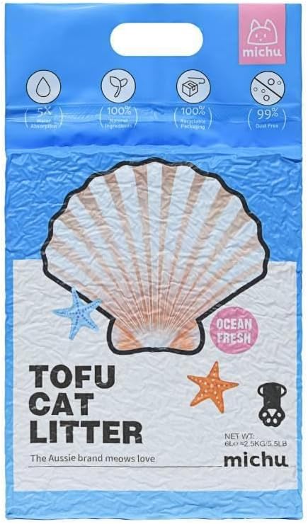 Tofu Cat Litter Natural Clumping Tofu Cat Litter, Fast Clumping and Easily Scoop-able 5.5lb/88oz 5 Scents - Ocean Fresh, 4 Pack