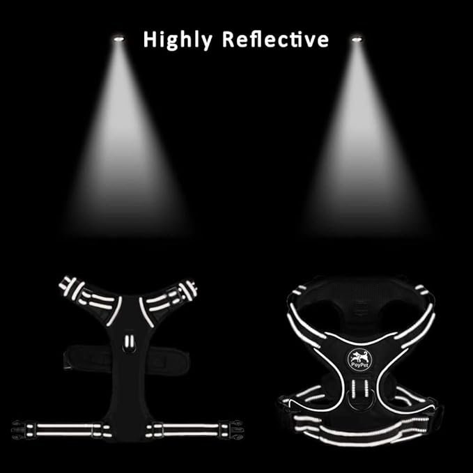 PoyPet No Pull Dog Harness, Reflective Comfortable Vest Harness with Front & Back 2 Leash Attachments and Easy Control Handle Adjustable Soft Padded Pet Vest for Small to Large Dogs (Pink,XS)