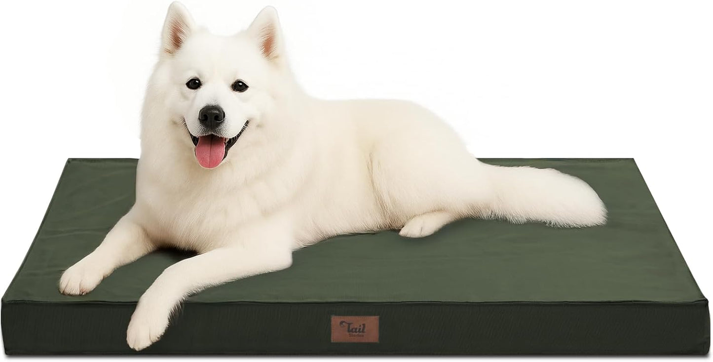 Outdoor Large Dog Bed, Waterproof Dog Bed for Large Dogs, Egg Crate Foam Pet Bed with Removable Washable Oxford Cooling Cover, Dark Green
