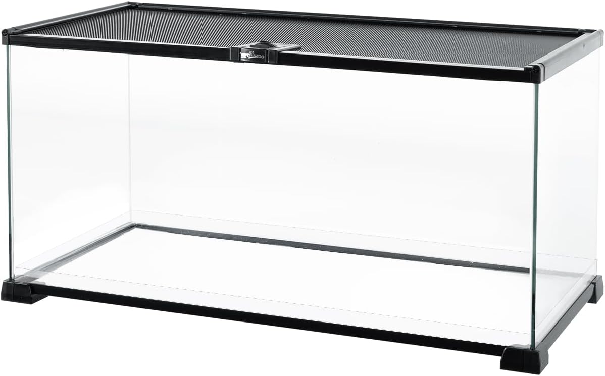 REPTI ZOO Full Glass 15 Gallon Reptile Tank, Medium Reptile Terrarium 24" X 12" X 12" for Gecko Hermit Crab Hognose Snake etc, Top Screen Ventilation & Feeding