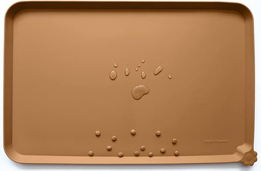 Hoki Found X-Large Silicone Pet Feeding Mats - Non-Slip Dog Cat Bowl Placemats - Waterproof - For Carpet - Butterscotch