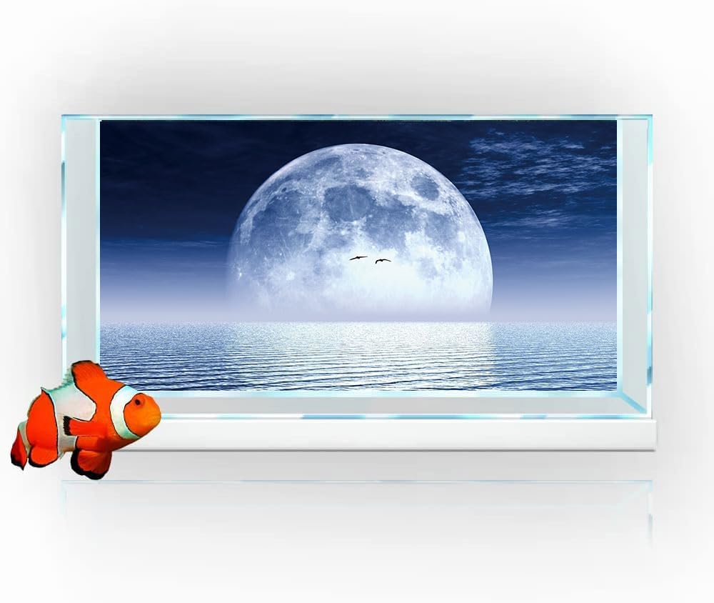 Moon Aquarium Background,Cool Sea Galaxy Parallel Space Themed Fish Tank Background, Cool Terrarium Background 72X18IN with 8 EVA Double-Sided Tape