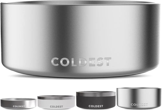 Coldest Dog Bowl - Anti Rust Metal, Non Slip, 3 Layers Insulated Stainless Steel Dog Bowls - Spill Proof & Heavy Duty - Water Bowl for Dogs, Cats, Dish Washer Safe (100 oz,Polished Stainless Steel)