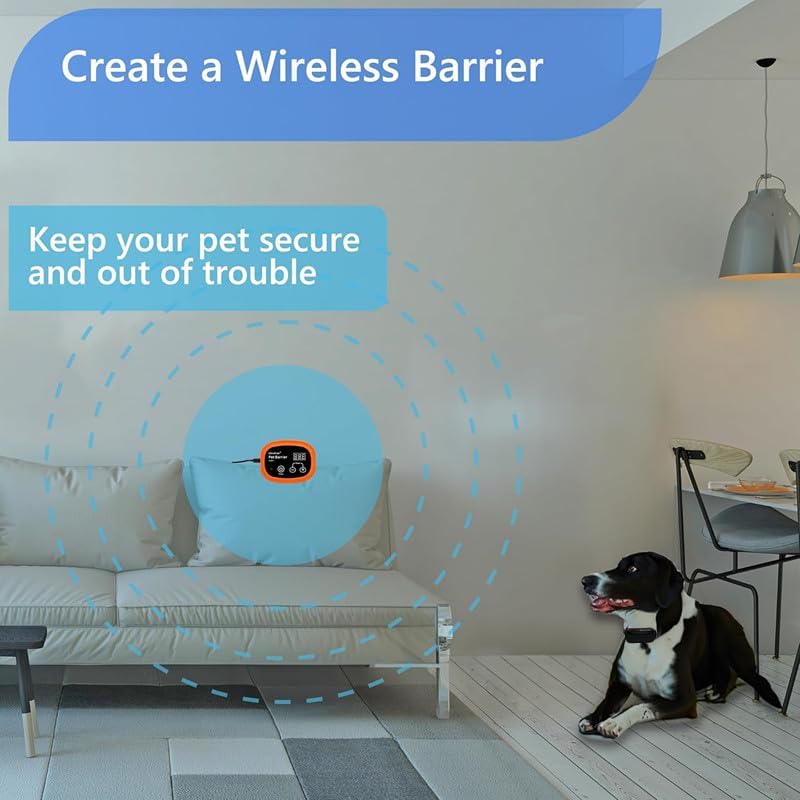 Indoor Pet Barrier for 2 Dogs,Wireless Indoor Electric Fence,Pet Gate, Keeps Areas Off Limits,Dog Home Proofing, Waterproof/Rechargeable/Beep/Static Training Collar,Orange Kit