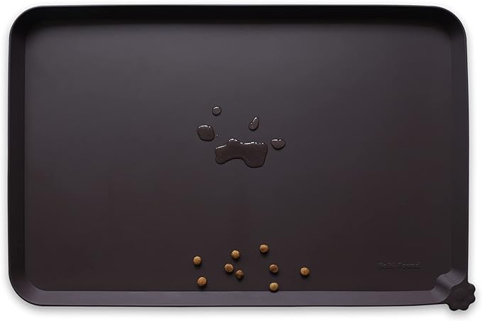 Hoki Found Silicone Pet Food Mats Tray - High-Lips Pet Dog Cat Bowl Mats - Pet Feeding Mat - Waterproof Dog Cat Food Mats -Pet Water Mats for Floors - Dark Oak