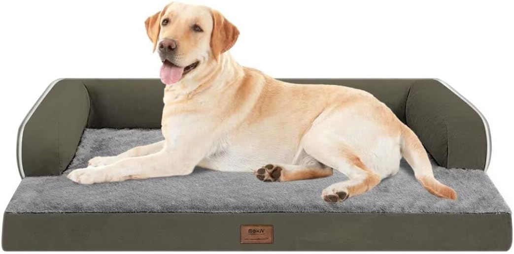 Large Dog Bed Orthopedic Washable - XXL Large Big Dogs - Waterproof with Removable Cover - Memory Foam - Beds Bolster Pet - Dogs Couch Sofa Bed - Dark Green Dog Beds