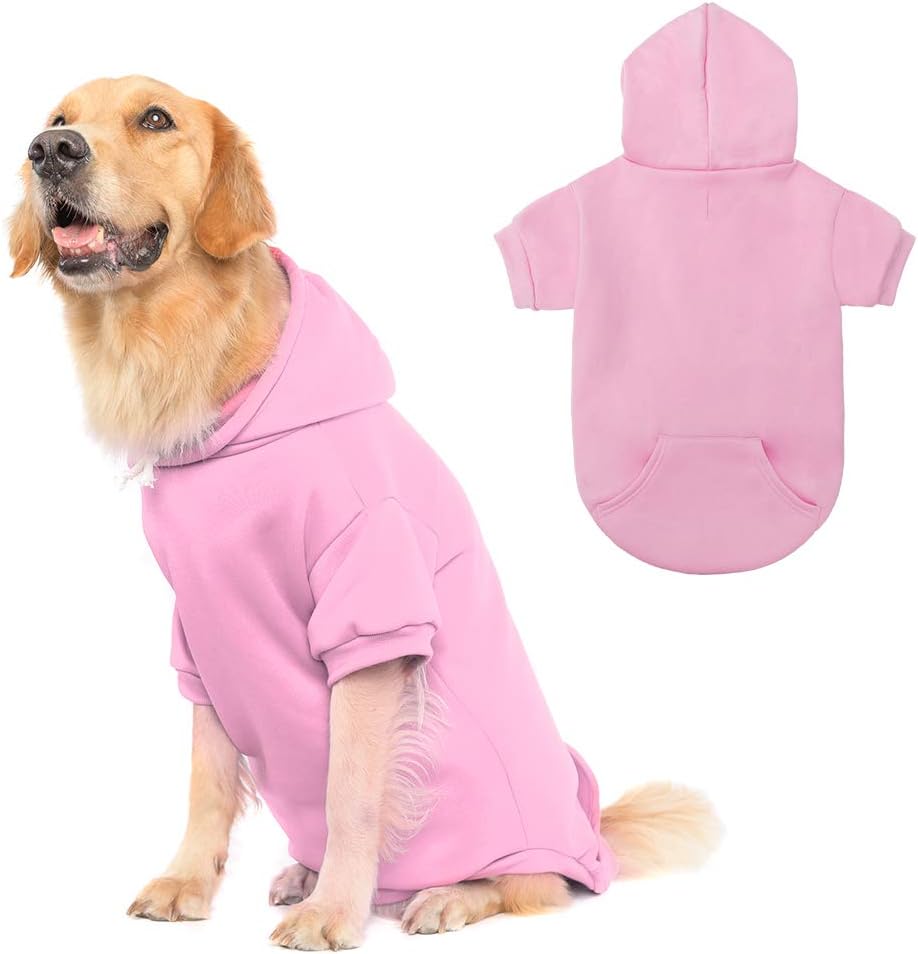 KOOLTAIL Basic Dog Hoodie - Soft and Warm Dog Hoodie Sweater with Leash Hole and Pocket, Dog Winter Coat, Cold Weather Clothes Sweatshirt for Small Medium Large Dogs Puppy Cat Boys Girls Pink XXL