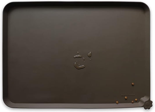 Hoki Found X-Large Silicone Pet Food Mat Tray - Non-Slip Dog and Cat Bowl Placemat - Waterproof Feeding Mat for Carpet - Coffee