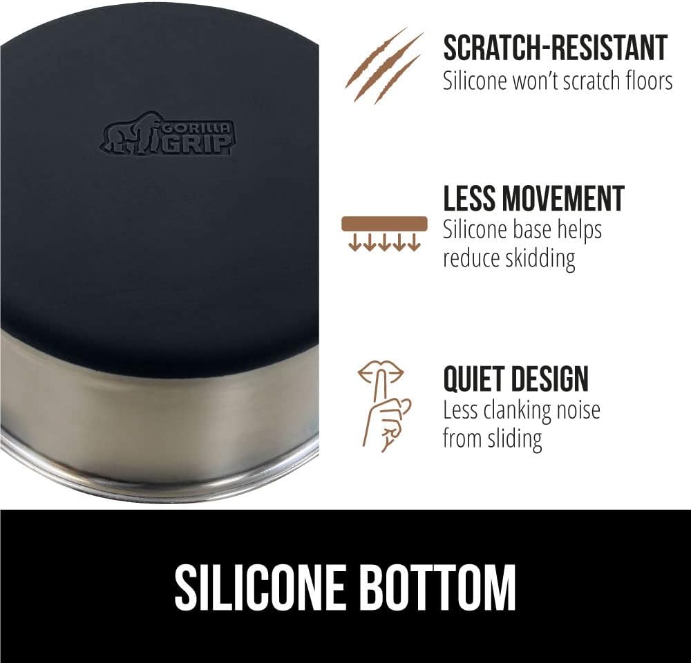 GORILLA GRIP Set of 2 Dog Bowls, Heavy Duty Metal Food and Water Bowl for Feeding Dogs and Cats, Dishwasher Safe, Rust Resistant Stainless Steel, BPA Free Rubber Base, Holds 2 Cups (16 fl oz), Black