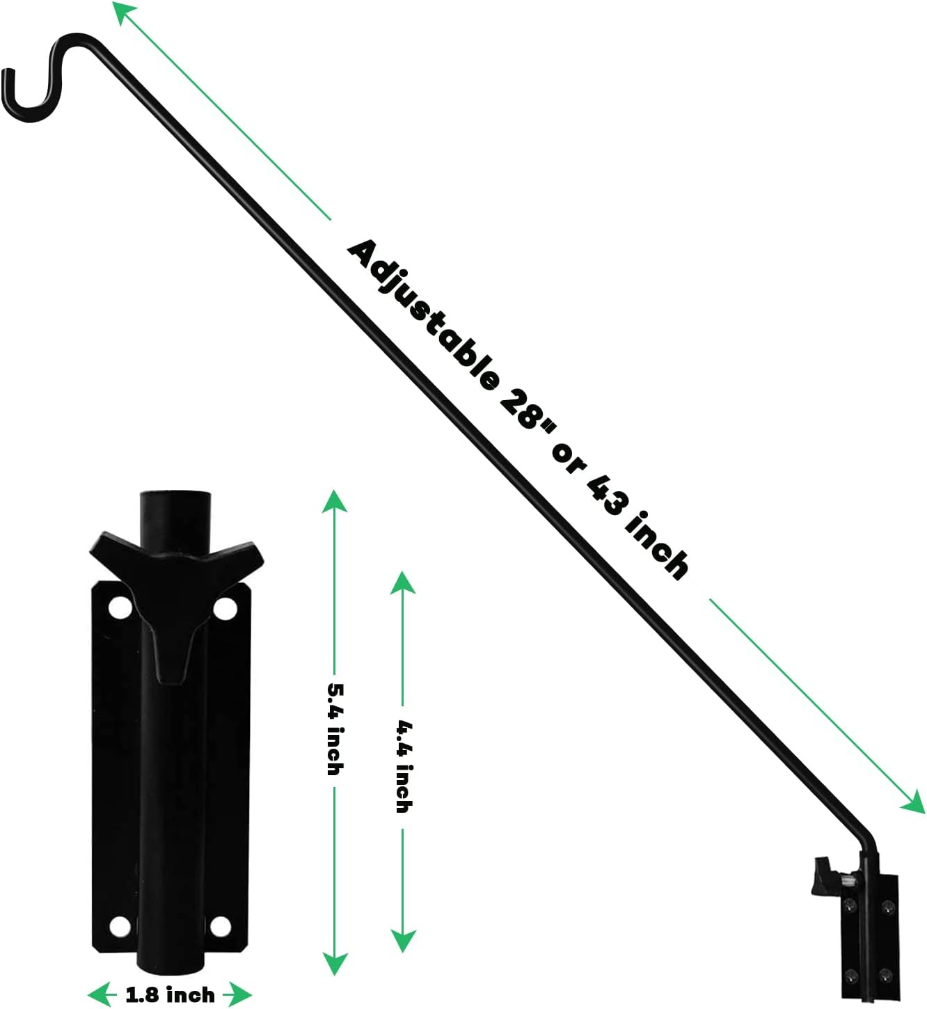 MIXXIDEA 2 Packs Heavy Duty Extended Reach Wall Mounted Deck Hook Wall Pole, Wall Bracket Direction and Length Adjustable Plant Bracket for Bird Feeders, Planters, Suet Baskets, Lanterns, Wind Chimes