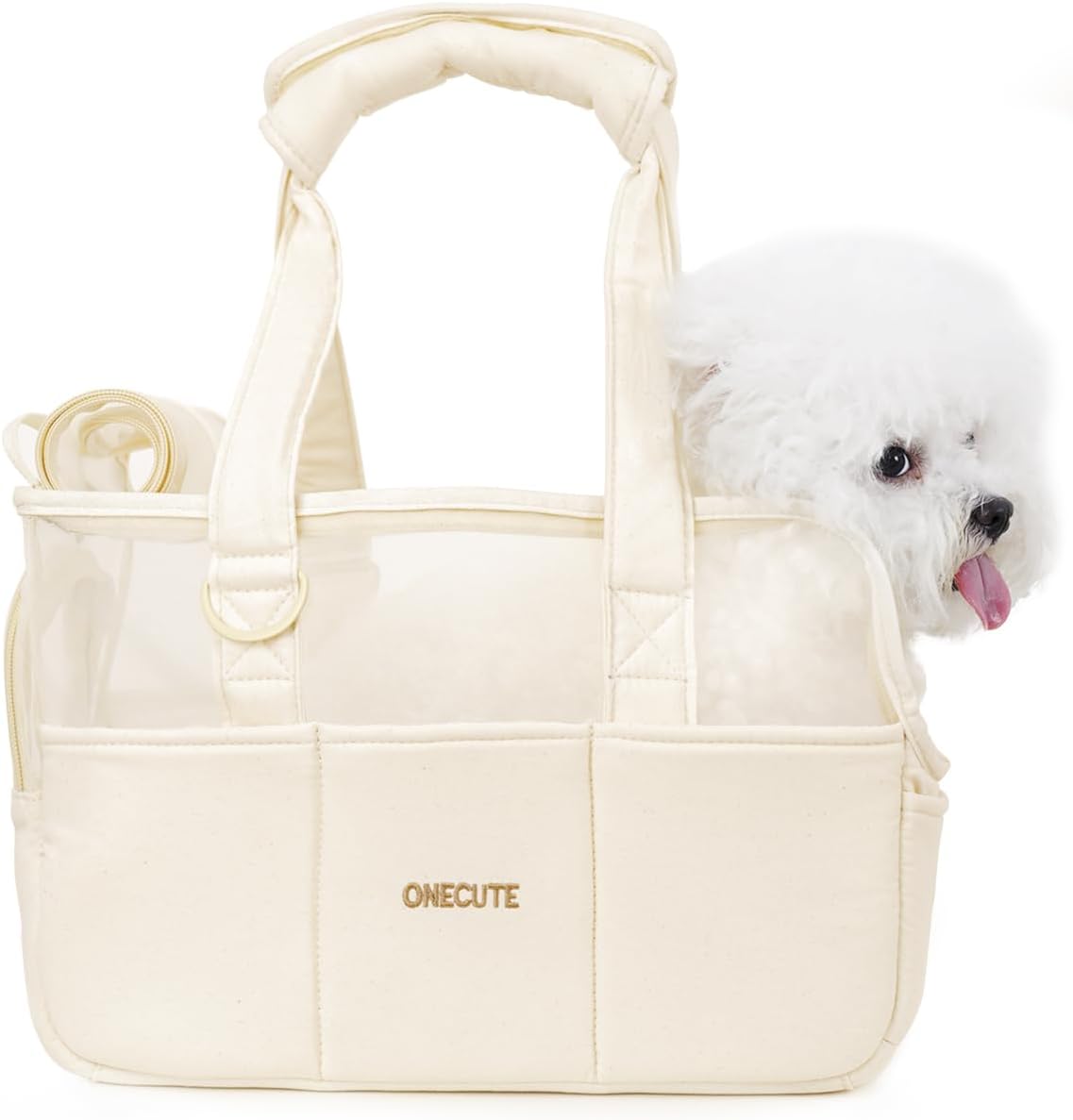 Dog Purse Carrier for Small Dogs Rabbit cat with Large Pockets, Cotton Bag, Dog Carrier Soft Sided, Collapsible Travel Puppy Carrier (Beige Breathable, 17.0" L x 7.5" W x 12.0" H)
