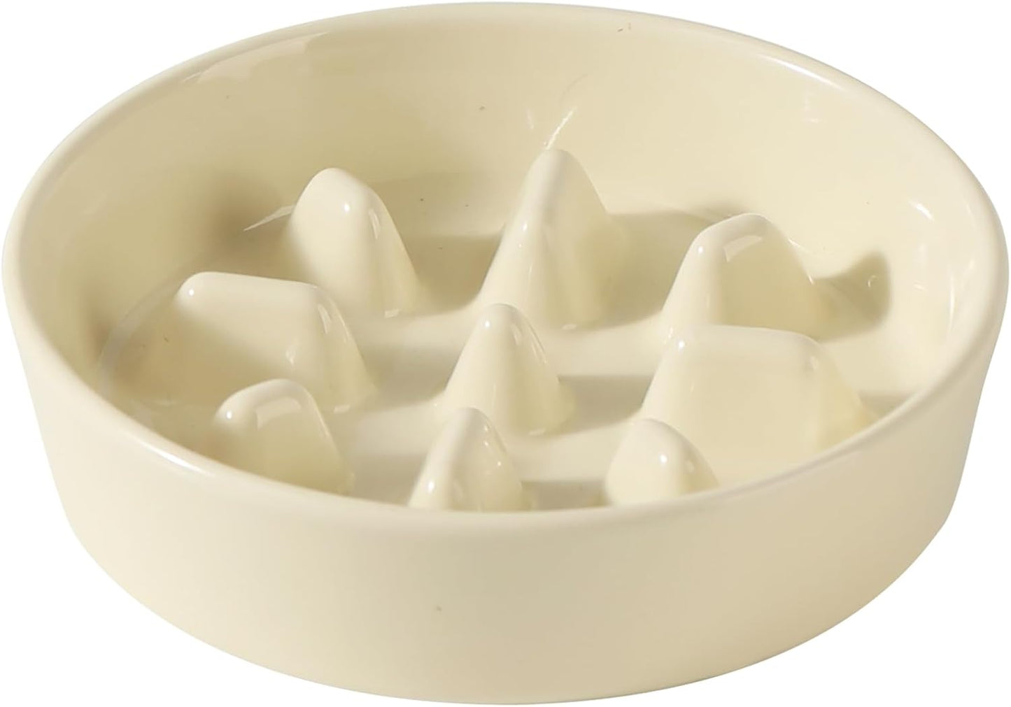 Ceramic 7.3 inch Dog Bowl Slow Feeder, Slow Pet Food Dish for Medium and Small Dog, Stop Bloat, Preventing Choking(Single Bowl, Beige)