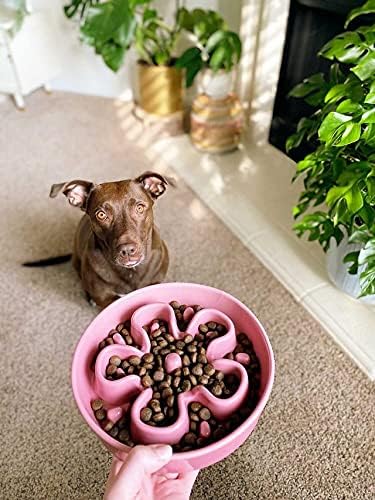 LE TAUCI Slow Feeder Dog Bowls Ceramic, 1.5 Cups Dog Food Bowl, Puppy Slow Feeder Dish for Fast Eaters,Pink Bloom
