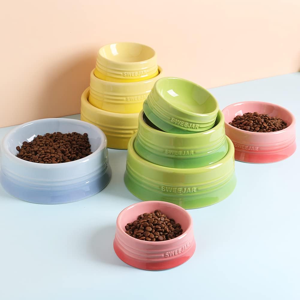 Sweejar Gradient Dog Bowl, Ceramic Dog Food Dish for Puppy and Kitten, Porcelain Pet Bowl for Food and Water 8 oz (Gradient Pink)