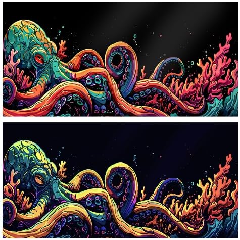 72X24IN Blacklight Octopus Sea Monster HD 3D Black Light Aquarium Background UV Reactive Background Terrarium Background with 10 EVA Double-Sided Tape