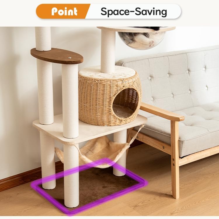 56.6in Large Wooden cat Tower for Large Multiple Cats,cat Tree with Observation Deck, Suitable for Summer and Winter 144CM (Particleboard)