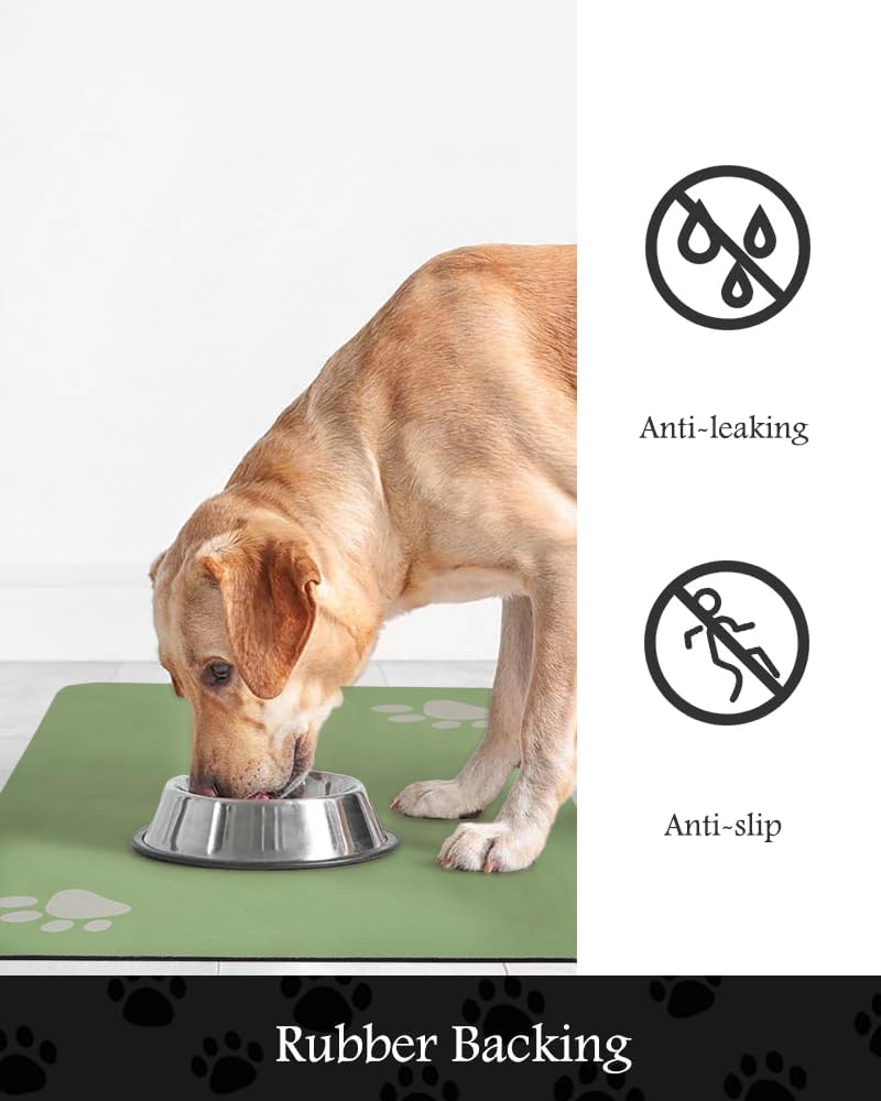 Pet Feeding Mat-Absorbent Dog Mat for Food and Water Bowl-No Stains Quick Dry Water Dispenser Mat-Dog Accessories Pet Supplies-Bowl for Messy Drinkers（Green,17"x28"