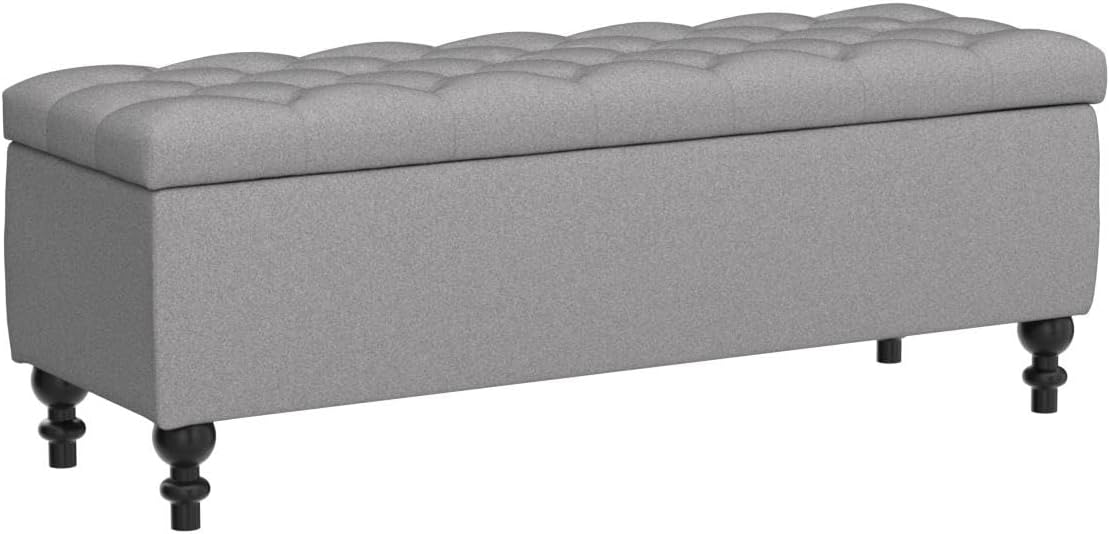 Ottoman with Storage,50.2-inch Upholstered End of Bed Storage Bench for Bedroom,for The Living Room,for Entryway, with Button and Safety Hinges,Detachable (Grey)