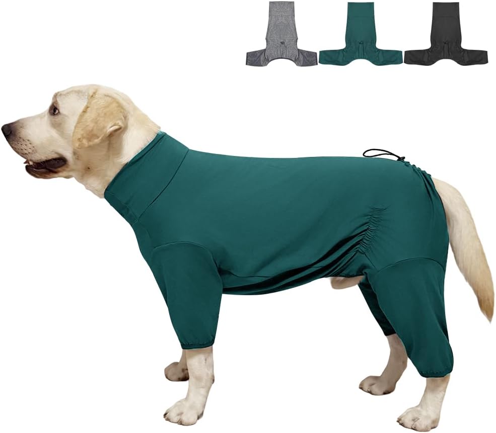 Dog Pyjamas PJS Sweater Clothes and Home Clothing Suitable for Medium to Large Breeds of Dogs, Dog Neutering Suits, Extra-Large Stretch Fabric, Four-Legged Clothes (Thin Dark Green, 4XL)