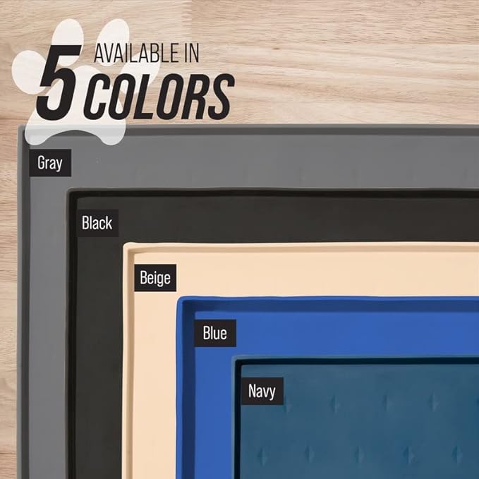 Leash Boss Dog Food Mat for Food and Water Bowls, Waterproof Silicone Pet Feeding Mat for Floors, Extra Tall Raised Edges, Cat and Dog Placemat for Floors, Dishwasher Safe (XL: 25" x 17" - Navy)