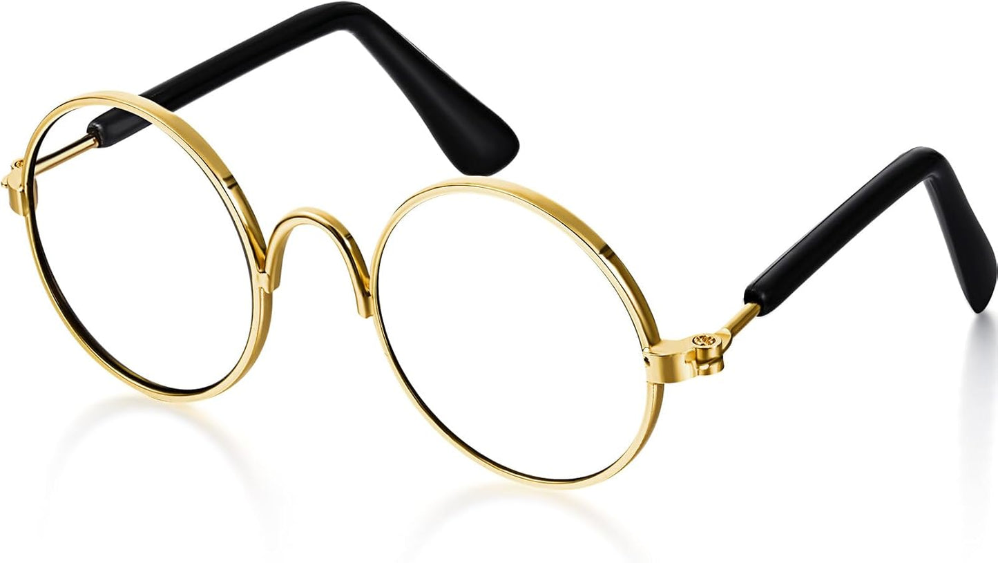 Dog Sunglasses Retro Pet Glasses Doll Glasses Classic Round Dog Glasses Metal Cat Puppy Eye Wear Hippie Costumes for Cats and Dogs, Photos Props Cosplay Party Costume (Gold,No Lens Style)