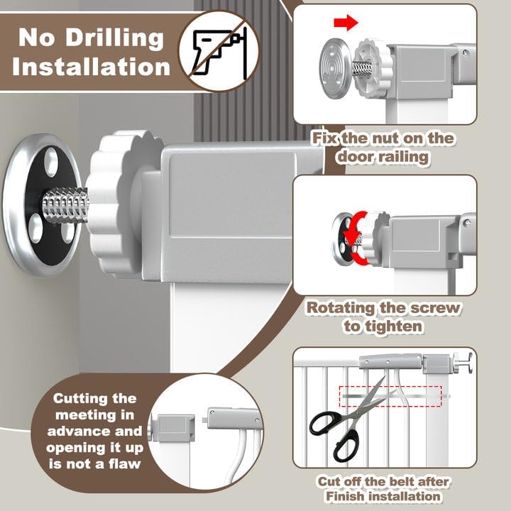 41" Extra Tall and Wide Baby Gate, 63-65.7'' Wide Pet Cat Gate for Doorway, Extra Wide Pressure Mounted Child Door with Expansion Kit, Metal Safe Gate, Tall Dog Gate, White