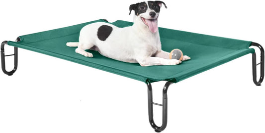 pettycare Elevated Outdoor Dog Bed - Dog Cots beds for Medium Dogs, Waterproof Raised Dog Bed Easy to Assemble, Cooling Elevated Dog Bed with Teslin Mesh, Durable, Non Slip, Up to 40 lbs,Green