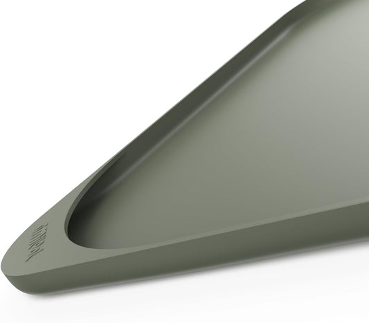 Silicone Pet Feeding Mat with Raised Edge & Residue Collection Pocket for Food and Water, Dog Bowl Mats, Cat Bowls Placemat with High Lip for Floor Waterproof, 22 x 14 x 0.8 Light Olive Green