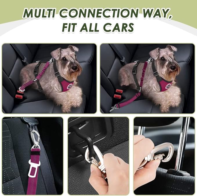 Lukovee Dog Seat Belt for Car, Adjustable Dog Car Harness for Large Medium Small Dogs, Soft Padded & Breathable Mesh Dog Seatbelt with Car Strap and Carabiner(Rose Double Clip,XXX-Small)