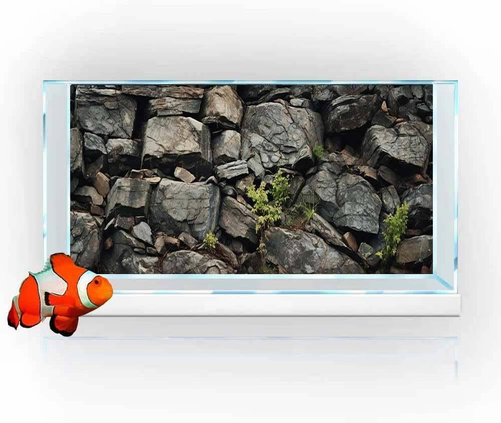 72X24IN Stone Aquarium Background, Rock Fish Tank Background, Natural Rocky Glass Terrarium Background with 8 EVA Double-Sided Tape